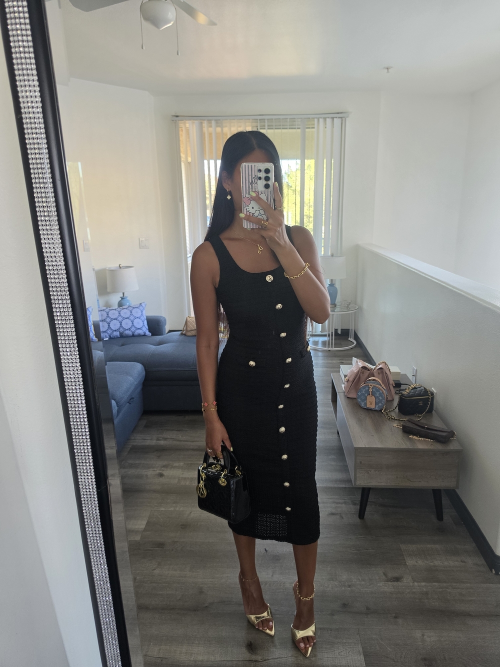 Classic Black Button-Front Midi Dress - Picture 17 of 17